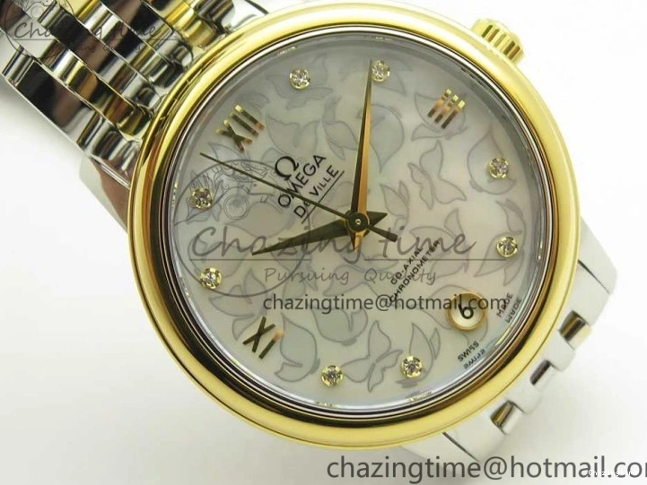 0512 Versatile De Ville Prestige Ladies 32.7mm SS MKF 1:1 Best Edition White MOP Dial Roman Markers on SS YG Bracelet MIYOTA 7967